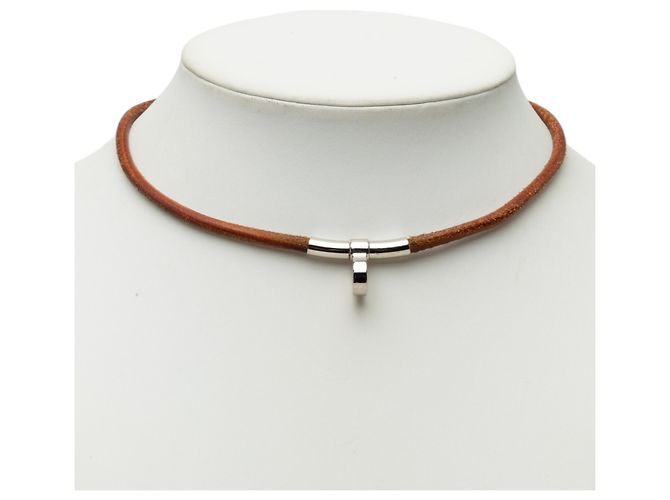 Collana choker Kite in pelle marrone Hermès - vista 5