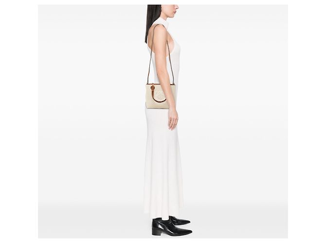 Mini Tote Anagram LOEWE de lona marrón Castaño Beige - vista 6