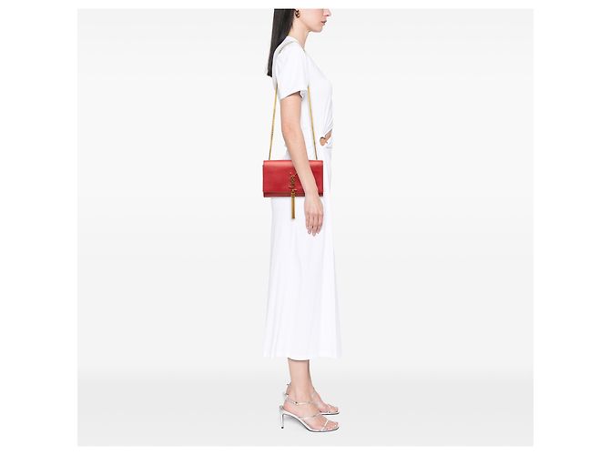 Saint Laurent Red Medium Smooth Calfskin Classic Monogram Kate Tassel Crossbody Rosso - vista 6