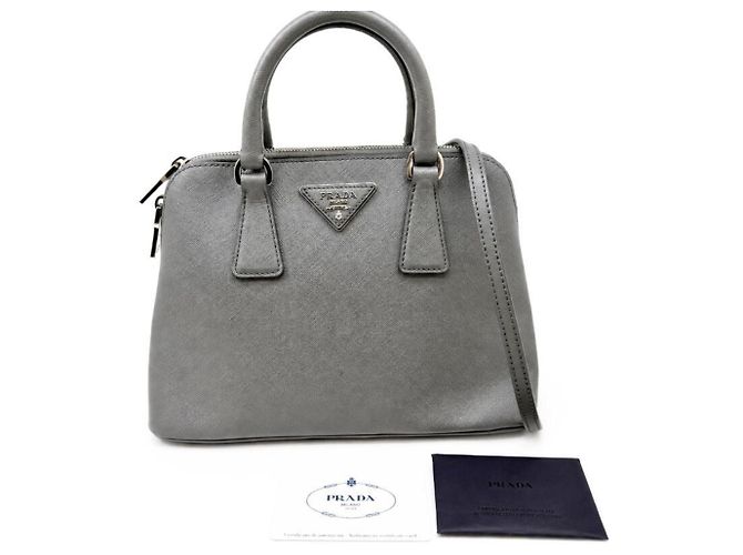 Borsa a mano Prada Saffiano Luxe in pelle grigia Marrone - vista 15