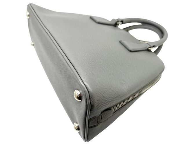Borsa a mano Prada Saffiano Luxe in pelle grigia Marrone - vista 6