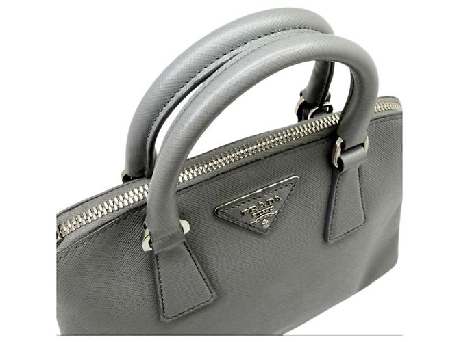 Borsa a mano Prada Saffiano Luxe in pelle grigia Marrone - vista 7