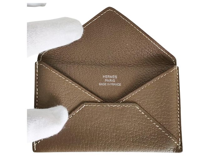 Hermès Tarjetero Hermes de piel Chevre Mysore Castaño Gris pardo - vista 3
