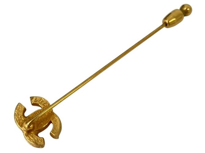 Spilla Broche Chanel Vintage Coco Mark con Strass D'oro - vista 2
