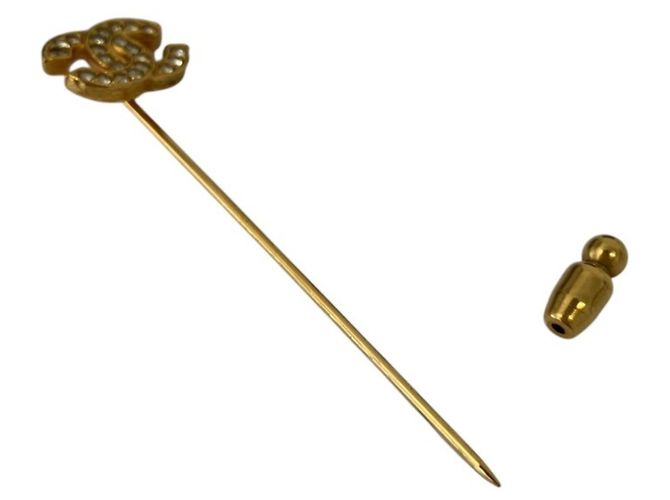 Spilla Broche Chanel Vintage Coco Mark con Strass D'oro - vista 3