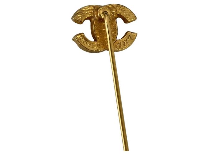 Spilla Broche Chanel Vintage Coco Mark con Strass D'oro - vista 4