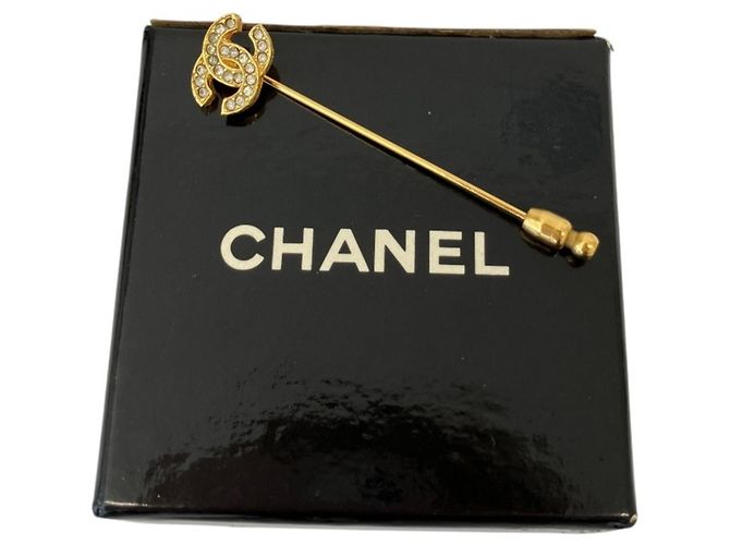 Spilla Broche Chanel Vintage Coco Mark con Strass D'oro - vista 5