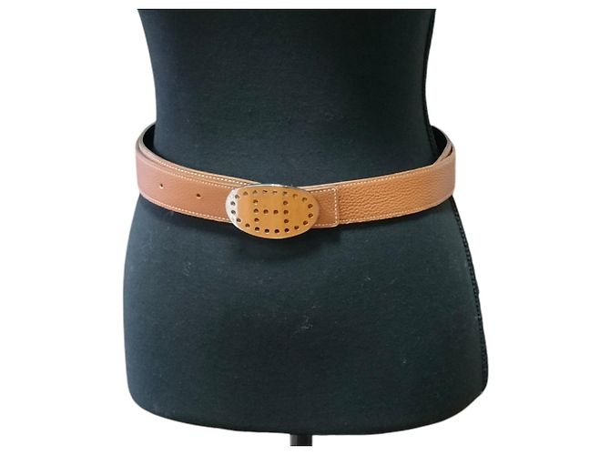 Hermès Hermes Evelyne Oval Buckle Wendelgürtel aus Leder Braun Schwarz - Ansicht 10