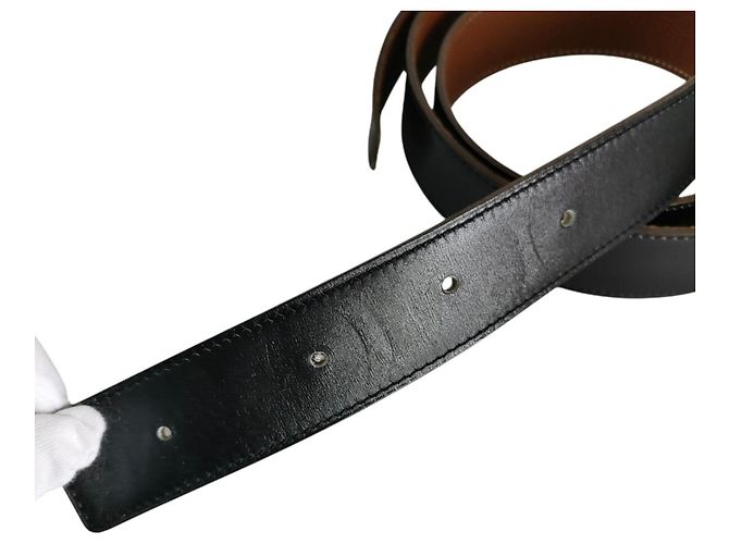 Hermès Hermes Evelyne Oval Buckle Wendelgürtel aus Leder Braun Schwarz - Ansicht 4
