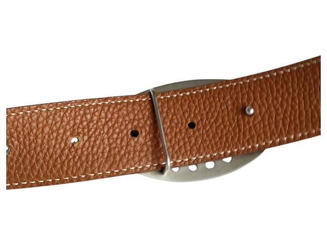 Hermès Hermes Evelyne Oval Buckle Wendelgürtel aus Leder Braun Schwarz - Ansicht 6
