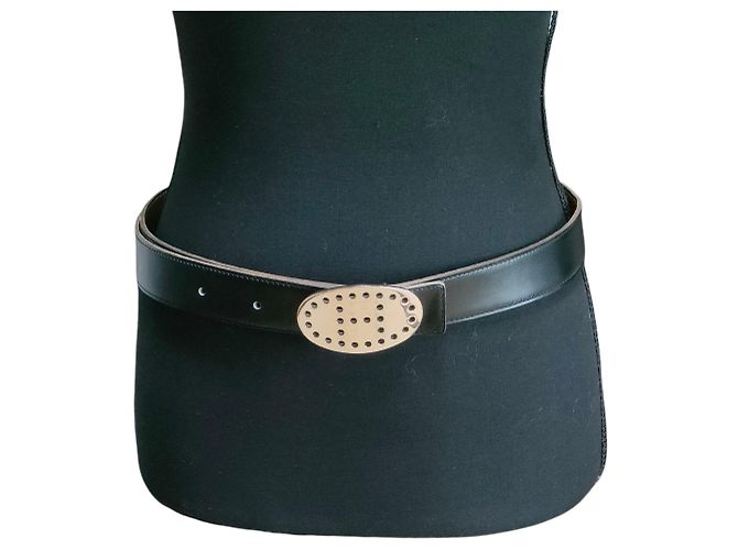 Hermès Hermes Evelyne Oval Buckle Wendelgürtel aus Leder Braun Schwarz - Ansicht 9