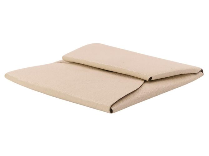 Hermès Monedero HERMES Bastia de piel Chevre Beige - vista 3
