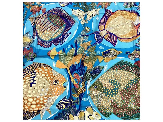 Hermès Foulard di seta Hermes Carre 90 Grands Fonds Blu chiaro - vista 3
