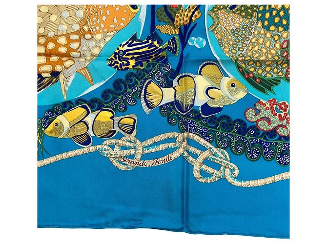 Hermès Foulard di seta Hermes Carre 90 Grands Fonds Blu chiaro - vista 5