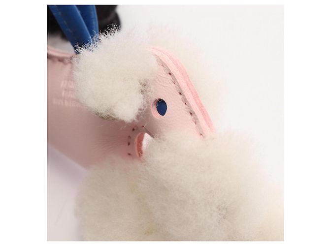 Charm Buddy Hermès in agneau milo rosa bianco blu - vista 7