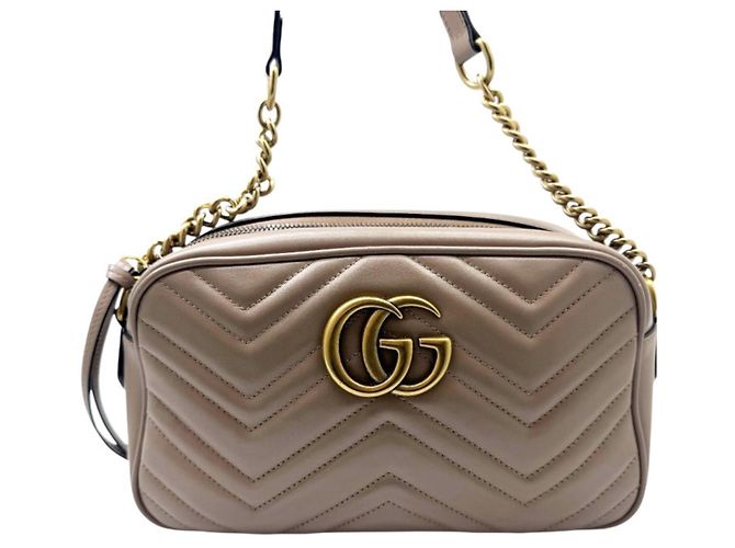 Gucci GG Marmont Small gesteppte Leder-Schultertasche mit Kette Beige - Ansicht 2