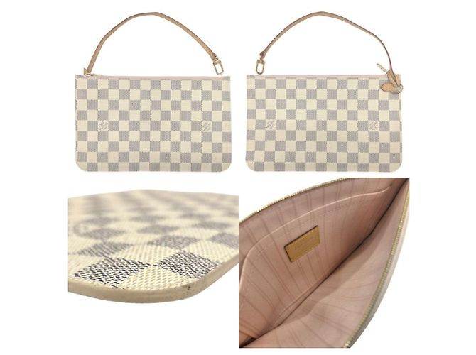 Borsa a tracolla Louis Vuitton Damier Azur Neverfull MM Bianco - vista 13