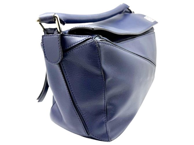 Borsa Puzzle Loewe in pelle blu navy - vista 2