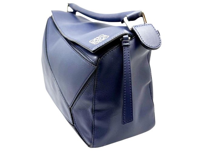 Borsa Puzzle Loewe in pelle blu navy - vista 3