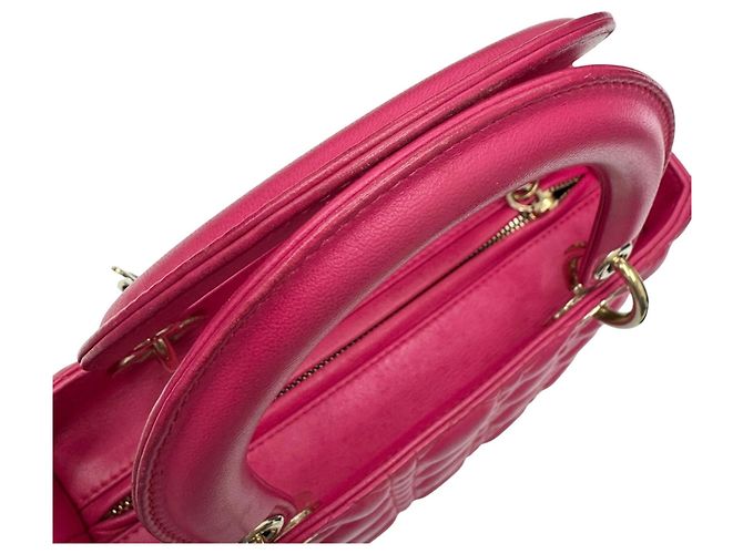 Borsa Christian Dior Lady in pelle d'agnello rosa Cannage - vista 10