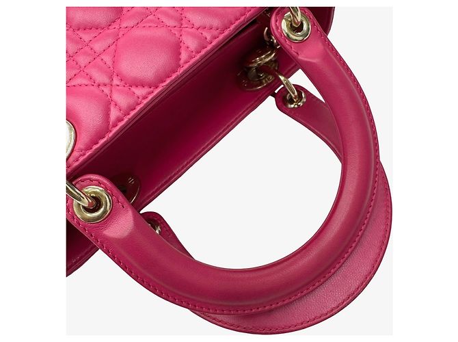 Borsa Christian Dior Lady in pelle d'agnello rosa Cannage - vista 11
