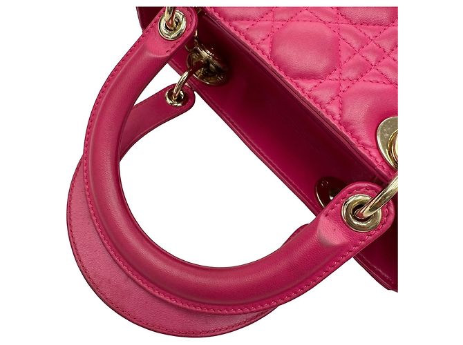 Borsa Christian Dior Lady in pelle d'agnello rosa Cannage - vista 12