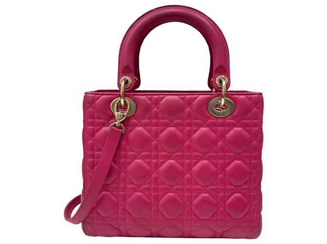 Borsa Christian Dior Lady in pelle d'agnello rosa Cannage - vista 2