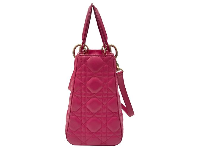 Borsa Christian Dior Lady in pelle d'agnello rosa Cannage - vista 3