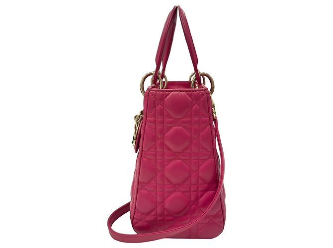 Borsa Christian Dior Lady in pelle d'agnello rosa Cannage - vista 4