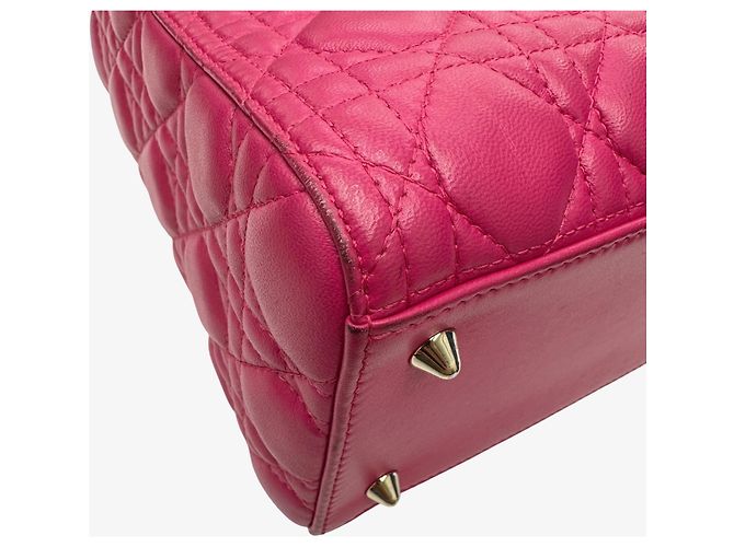 Borsa Christian Dior Lady in pelle d'agnello rosa Cannage - vista 6