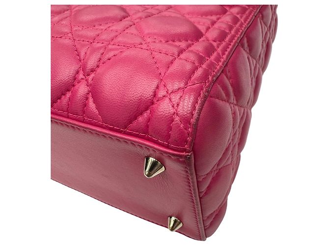 Borsa Christian Dior Lady in pelle d'agnello rosa Cannage - vista 7