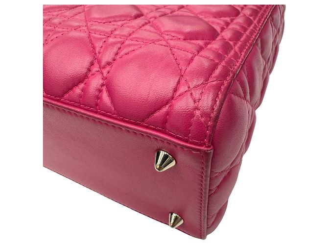 Borsa Christian Dior Lady in pelle d'agnello rosa Cannage - vista 8