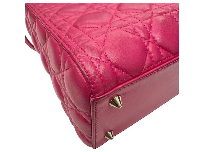 Borsa Christian Dior Lady in pelle d'agnello rosa Cannage - vista 9