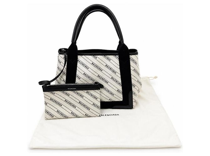 Borsa a mano Balenciaga Cabas S in tela Navy Nero Crudo - vista 15