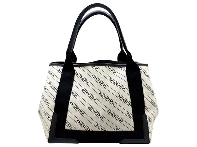 Borsa a mano Balenciaga Cabas S in tela Navy Nero Crudo - vista 2