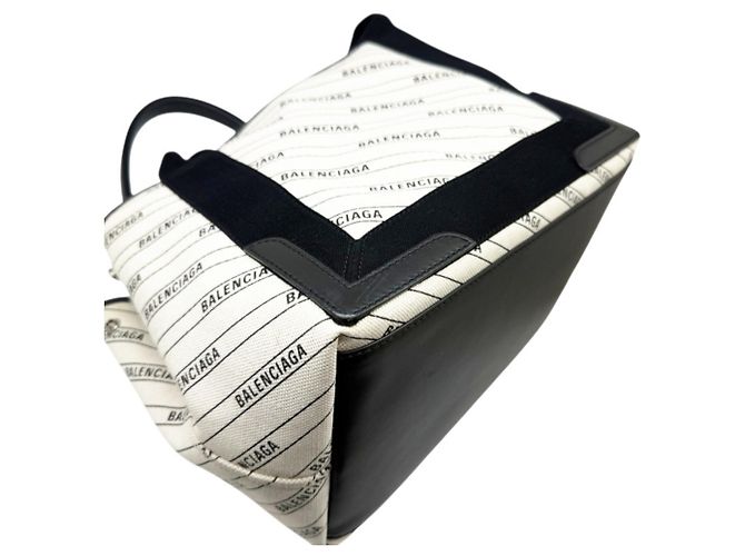 Borsa a mano Balenciaga Cabas S in tela Navy Nero Crudo - vista 6