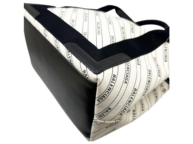 Borsa a mano Balenciaga Cabas S in tela Navy Nero Crudo - vista 7