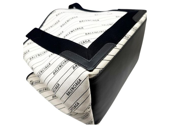 Borsa a mano Balenciaga Cabas S in tela Navy Nero Crudo - vista 8