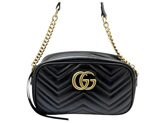 Borsa a tracolla Gucci GG Marmont Small in pelle matelassé nera con catena Nero - vista 2