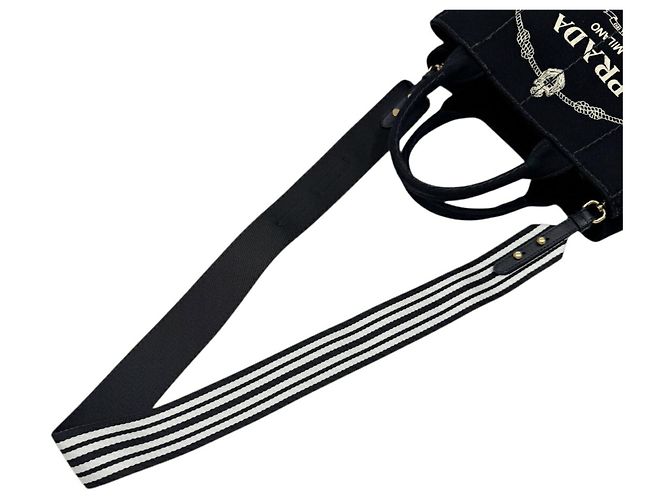 Borsa Prada in tela Canapa Nero Bianco - vista 11