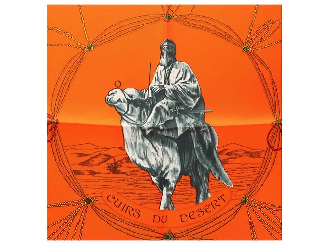 Hermès Foulard Hermes Carre 90 CUIRS DU DESERT Multicolore Arancione - vista 4