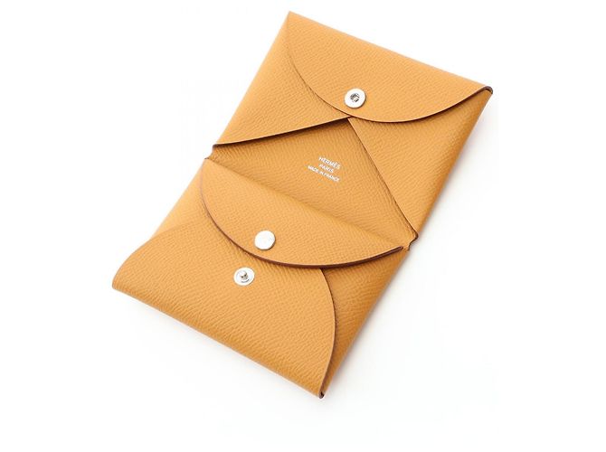 Hermès Cartera Hermes Calvi Duo Sesame - Monedero Castaño - vista 3