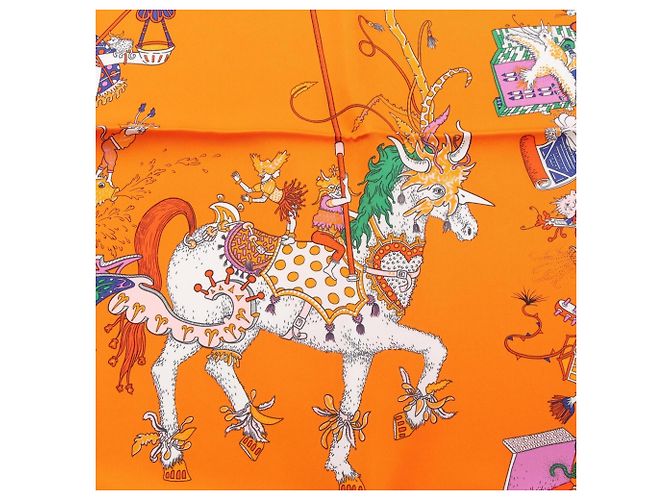 Hermès Foulard Hermes Carre 90 La Folle Parade Multicolore Arancione - vista 10