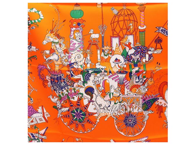 Hermès Foulard Hermes Carre 90 La Folle Parade Multicolore Arancione - vista 4