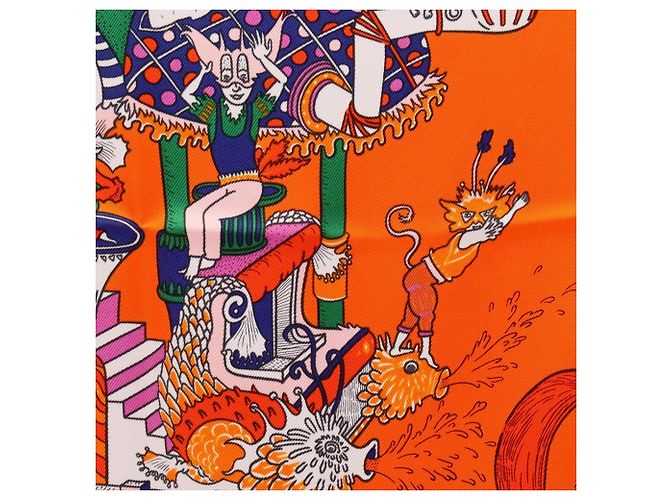 Hermès Foulard Hermes Carre 90 La Folle Parade Multicolore Arancione - vista 5