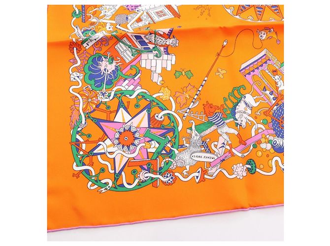 Hermès Foulard Hermes Carre 90 La Folle Parade Multicolore Arancione - vista 7