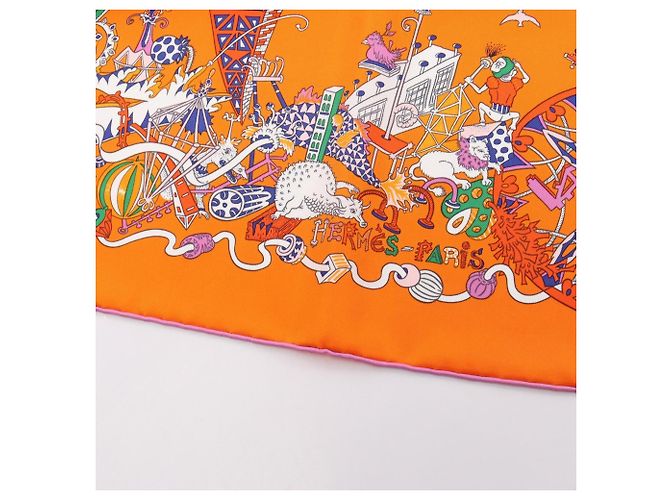 Hermès Foulard Hermes Carre 90 La Folle Parade Multicolore Arancione - vista 8