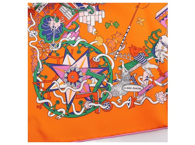 Hermès Foulard Hermes Carre 90 La Folle Parade Multicolore Arancione - vista 9
