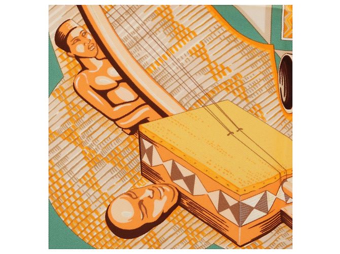Hermès Foulard Hermes Carre 90 Au son du Tan-tan Multicolore Arancione Crudo - vista 6