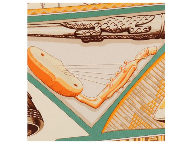 Hermès Foulard Hermes Carre 90 Au son du Tan-tan Multicolore Arancione Crudo - vista 7